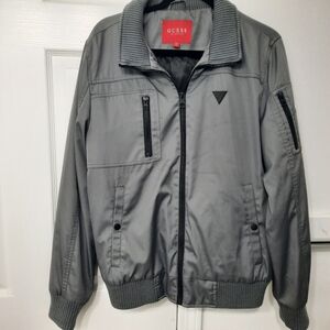 GUESS Gray Bomber Jacket Men’s | Lightweight Streetwear Layer Size Medium